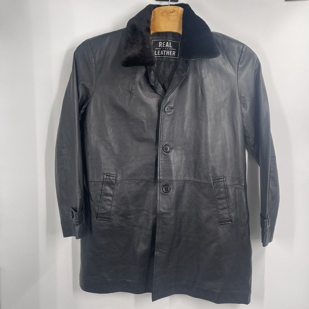 Real Leather Men's Size XL Soft Black Leather Three Button Coat NWoT